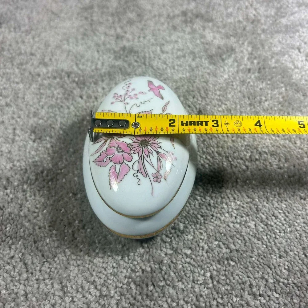 Reutter Porzellan Trinket Box White Pink Floral Bird Gold‎ Trim W Germany OS